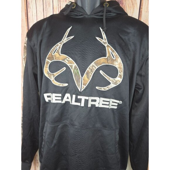 Realtree Mens Black with Camo Logo Hoodie Medium - Picture 3 of 7